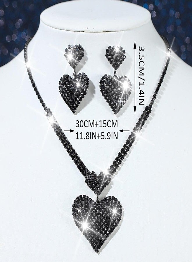 Unicra Crystal Heart Bridal Wedding Jewelry Set Black Rhinestone Necklace Earrings Sets Formal Costume Jewelry for Women and Brides - Image 3