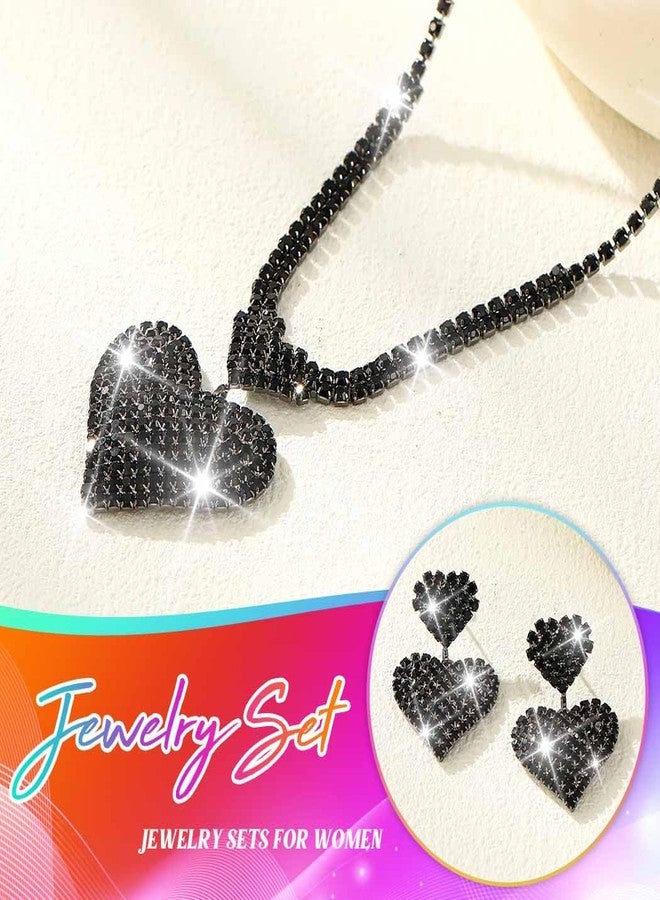 Unicra Crystal Heart Bridal Wedding Jewelry Set Black Rhinestone Necklace Earrings Sets Formal Costume Jewelry for Women and Brides - Image 5