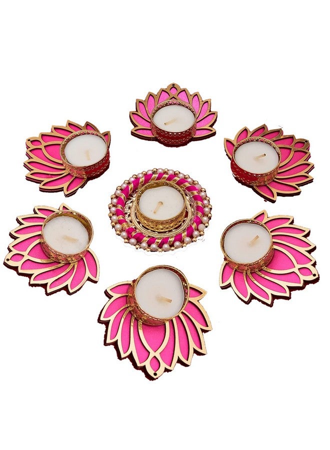 GIFT JAIPUR GIFT JAIPUR Handmade 7 Pc Pink Lotus Chudi Diya Rangoli Candles With Wax For Diwali Ganesh Chaturthi Laxmi Pooja Home Temple Rangoli Diya Floor Decoration, Woody  - Image 2