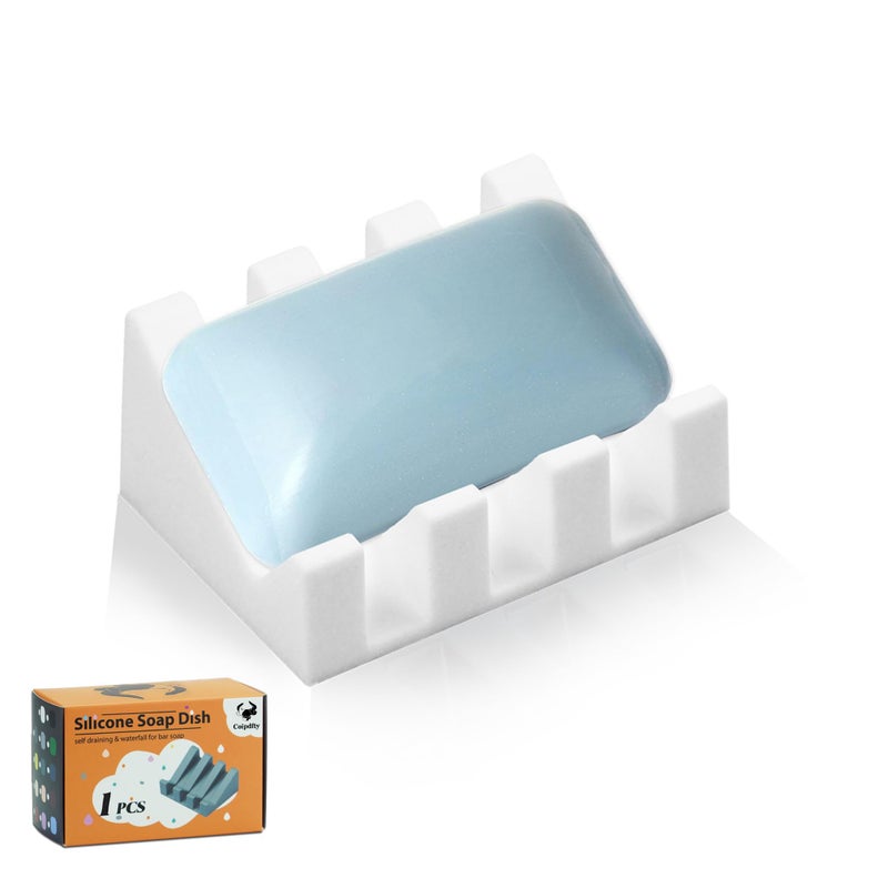 Coipdfty Self Draining Soap Dish Holder,Silicone Soap Dish,for Bathroom,Kitchen, Spongesï¼ŒCan Extend Soap Lifeï¼ŒKeep Soap Bars Dry and Easy Cleaning (White,1-Pack) - Image 1