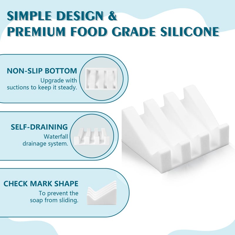 Coipdfty Self Draining Soap Dish Holder,Silicone Soap Dish,for Bathroom,Kitchen, Spongesï¼ŒCan Extend Soap Lifeï¼ŒKeep Soap Bars Dry and Easy Cleaning (White,1-Pack) - Image 3