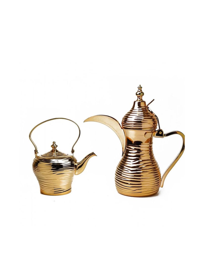 BASURRAH Dallah 1.4 liters with fridge 2 liters decorated golden set 