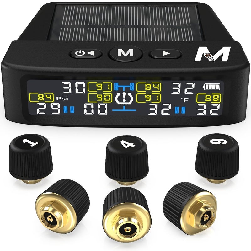 Marcala 2026 V20 Trailer Tire Pressure Monitoring System Set of 6 32Foot Extended Range RV TPMS 0144 PSI for RVCamperTowing Solar Charge 6Alarm Trailer TPMS Prevent Flats be Safer - Image 2