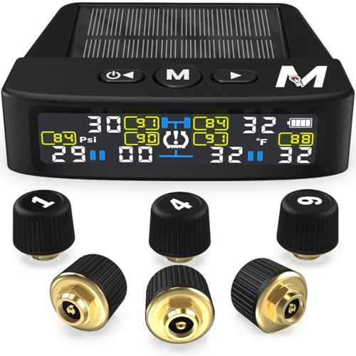Marcala 2026 V20 Trailer Tire Pressure Monitoring System Set of 6 32Foot Extended Range RV TPMS 0144 PSI for RVCamperTowing Solar Charge 6Alarm Trailer TPMS Prevent Flats be Safer - Image 1