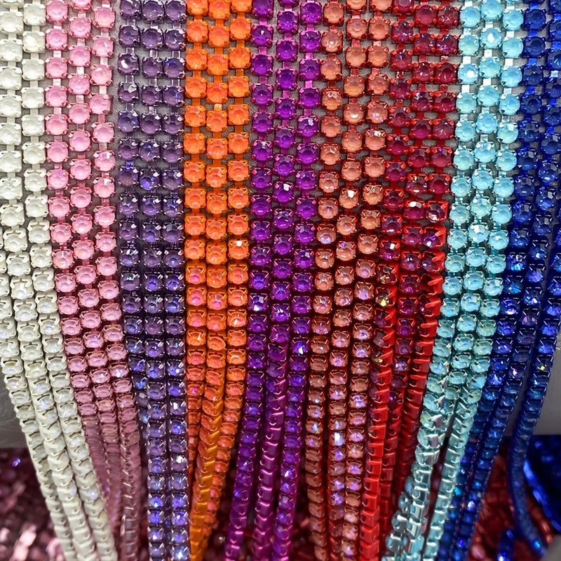 One Strip One Code Long Inlaid Diamond Claw Rhinestone Chain Hand Sewn Drill For Clothing Shoes Hats Bags Tangerine - Image 1