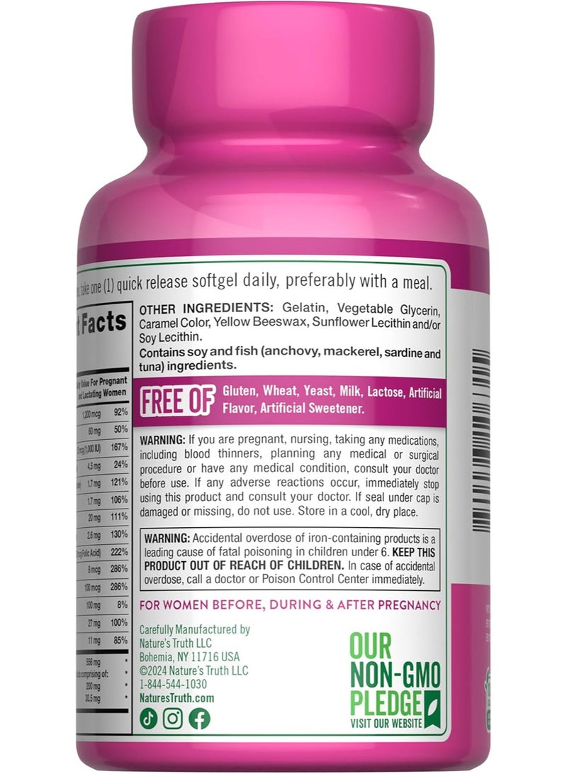 Nature's Truth Prenatal Vitamins for Women | with DHA and Folic Acid | 60 Softgels | Non-GMO & Gluten Free Supplement - Image 3