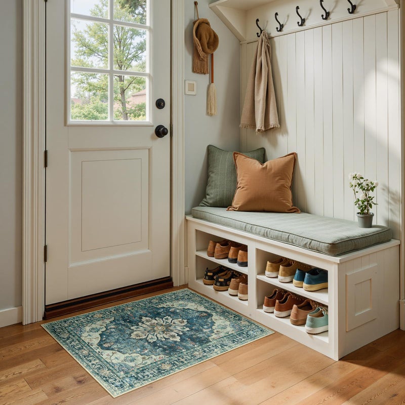 RELEANY Area Rugs 2'x3' Kitchen Rugs Entry Rug Small Rugs for Entryway Kitchen Bathroom Door Mat Indoor Entrance,Washable Non Slip, Dark Blue Vintage - Image 2