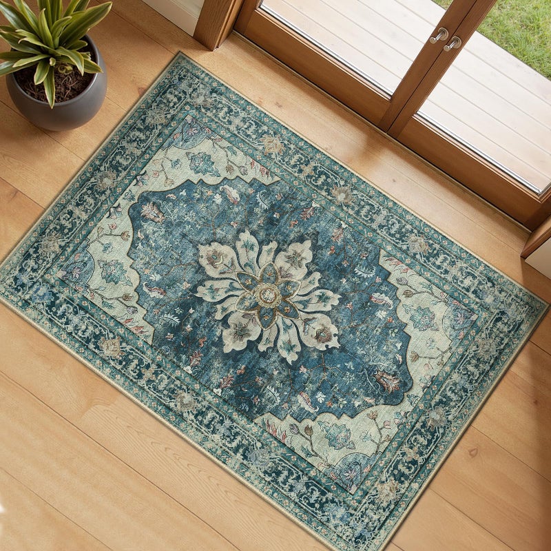 RELEANY Area Rugs 2'x3' Kitchen Rugs Entry Rug Small Rugs for Entryway Kitchen Bathroom Door Mat Indoor Entrance,Washable Non Slip, Dark Blue Vintage - Image 1