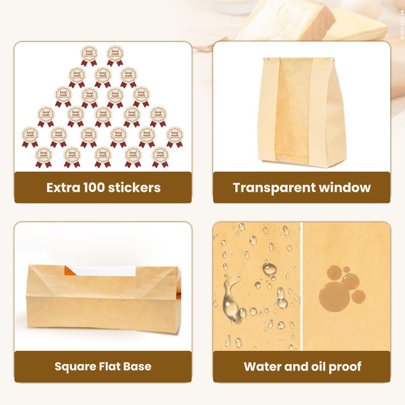 WIKDAY 100PCS Sourdough Bread Bags for Homemade Bread Tin Tie Tab Lock Paper Large Bakery Bags with Window for Baked Food Packaging Storage Gift Giving Includes 100PCS Label Seal Stickers 13.7x8.3x3.5in - Image 5