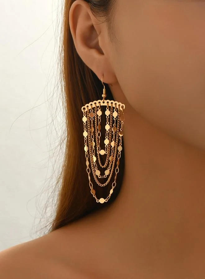 Take Two Women Metal Tassel Chain Earrings