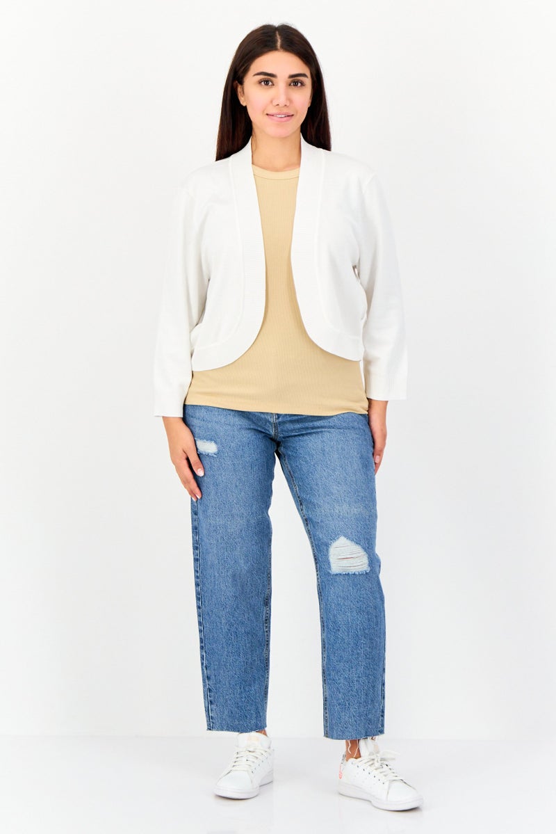 Isaac Mizrahi Women Split Neck Textured Cardigan, Ivory - Image 2
