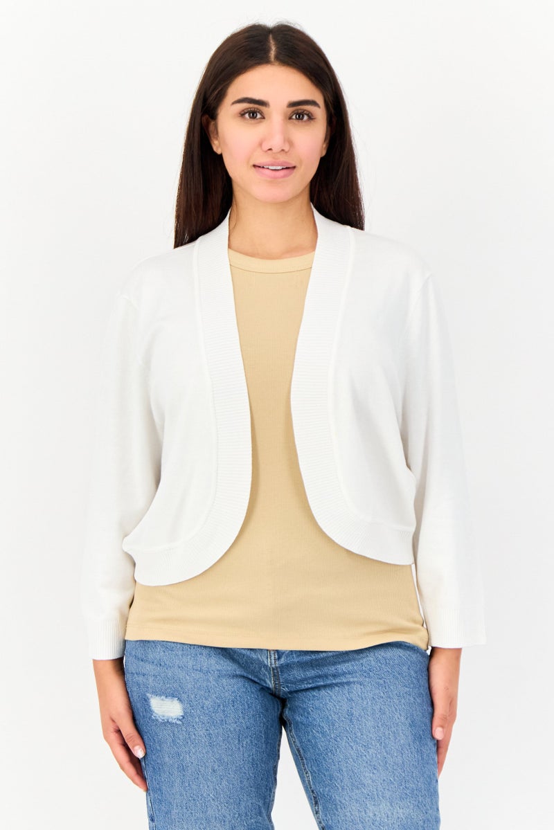 Isaac Mizrahi Women Split Neck Textured Cardigan, Ivory - Image 1