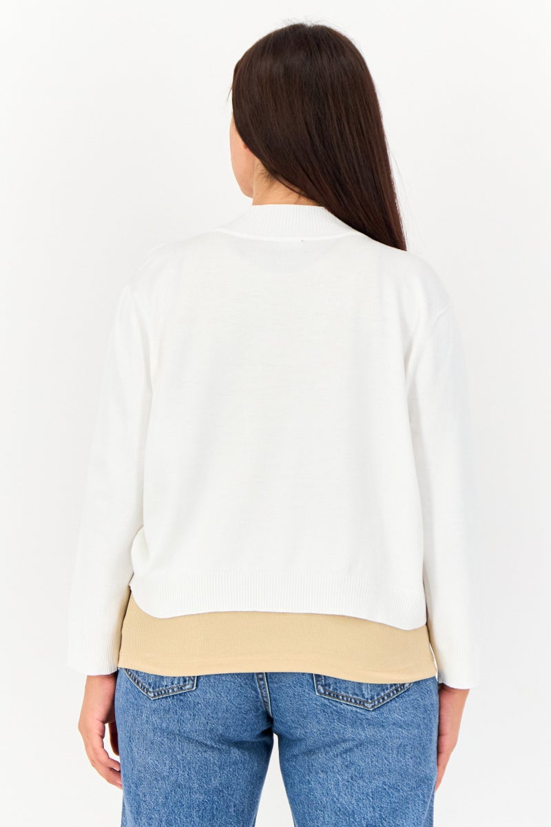 Isaac Mizrahi Women Split Neck Textured Cardigan, Ivory - Image 4
