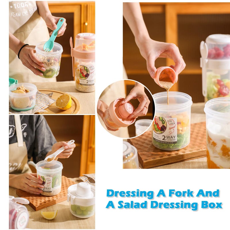 Daasigwaa Breakfast On The Go Cups, Salad Cup To Go, Take And Go Yogurt Cereal Overnight Oats Snack Parfait Containers & Salad Dressing Holder With Fork For Lunch, Fruit & Vegetable Jar(White,36.2oz) - Image 4