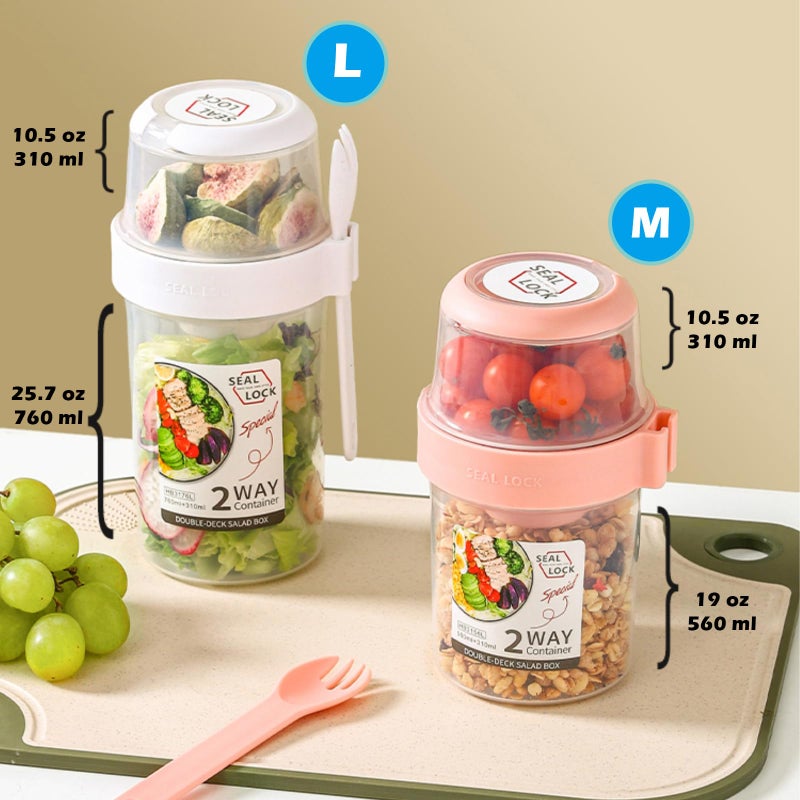 Daasigwaa Breakfast On The Go Cups, Salad Cup To Go, Take And Go Yogurt Cereal Overnight Oats Snack Parfait Containers & Salad Dressing Holder With Fork For Lunch, Fruit & Vegetable Jar(White,36.2oz) - Image 5