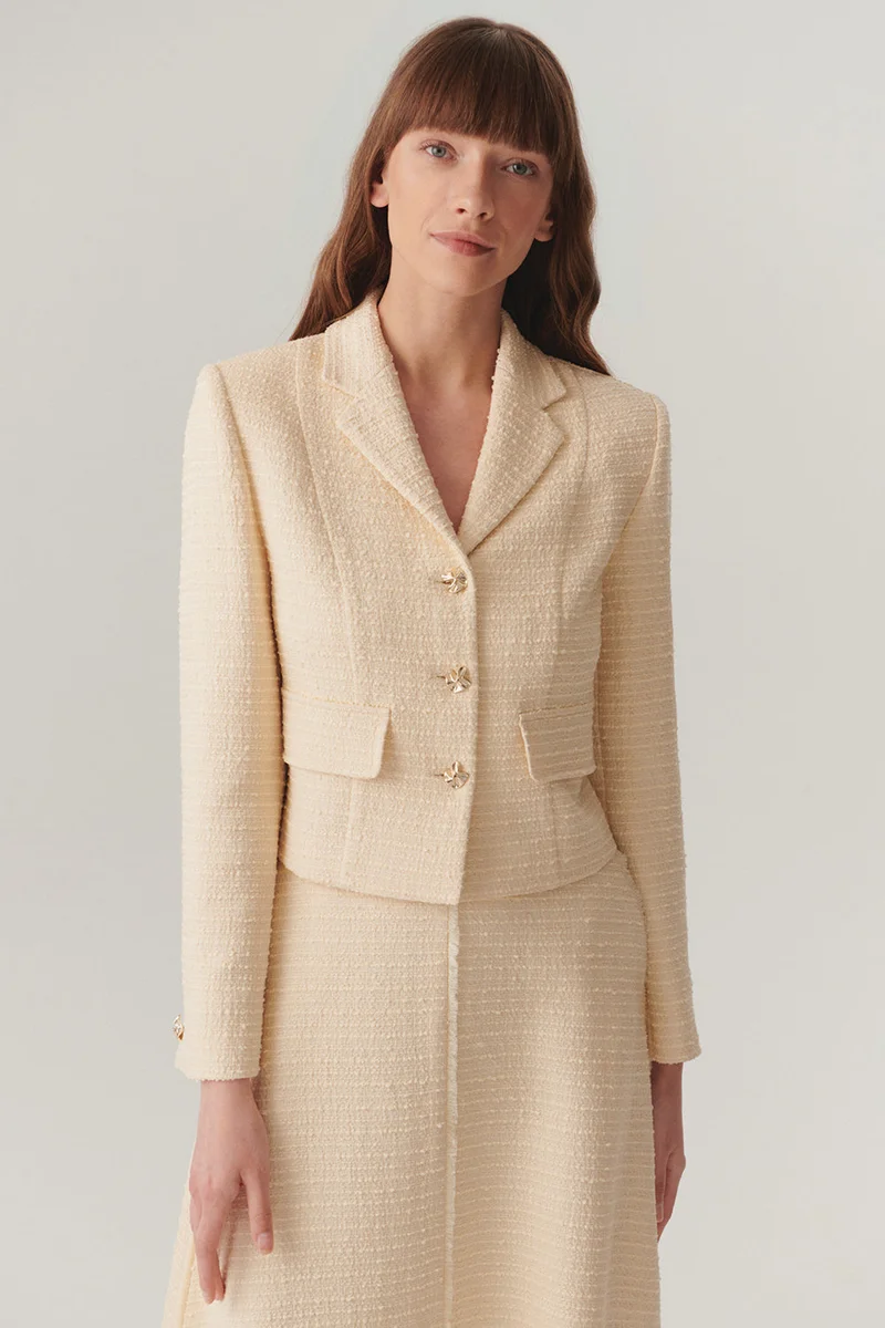 EXQUISE Double-Breasted Regular Fit Off-White Jacket with Pockets