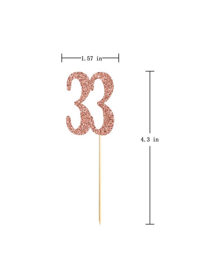 MAGJUCHE Rose Gold 33rd Birthday Cupcake Topper, 24-Pack Number 33 Glitter Happy Birthday Party Cupcake Toppers, Decorations - Image 2