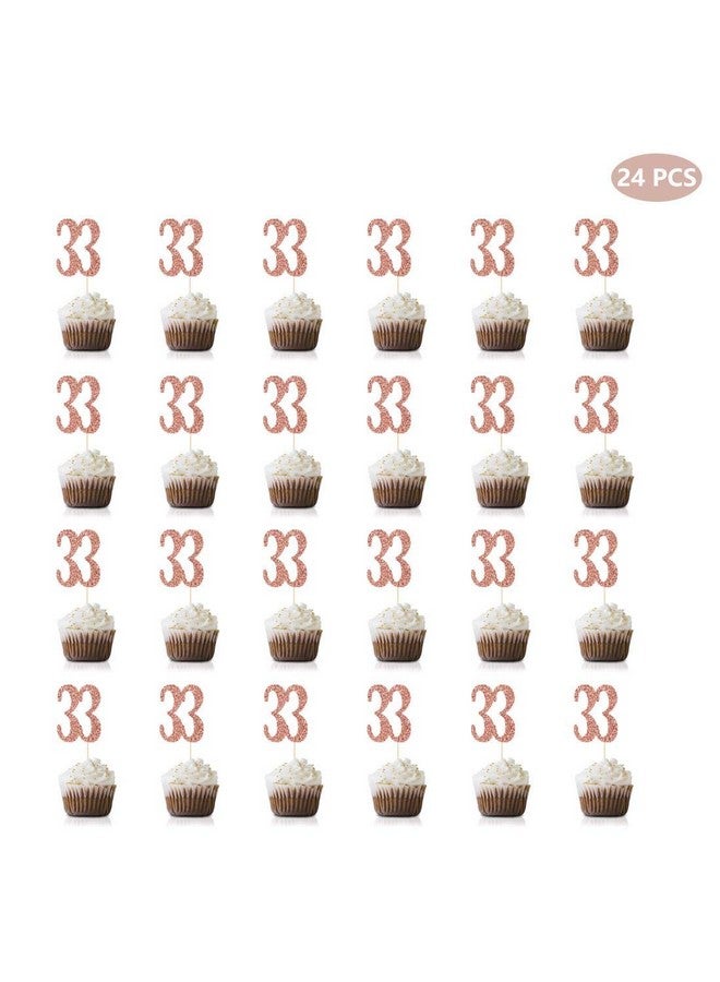 MAGJUCHE Rose Gold 33rd Birthday Cupcake Topper, 24-Pack Number 33 Glitter Happy Birthday Party Cupcake Toppers, Decorations - Image 3