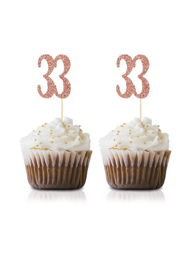 MAGJUCHE Rose Gold 33rd Birthday Cupcake Topper, 24-Pack Number 33 Glitter Happy Birthday Party Cupcake Toppers, Decorations - Image 1