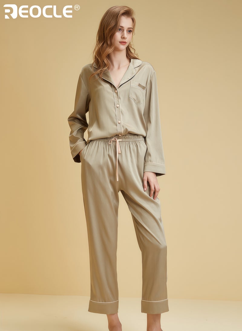 ريوكل طقم ملابس نسائية مريحة مع قميص بأكمام طويلة وبنطال تصميم خفيف الوزن للنوم مع راحة خارجية للارتداء غير الرسمي في المنزل - Image 5