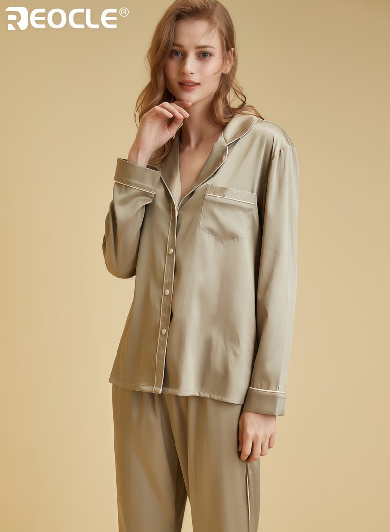 ريوكل طقم ملابس نسائية مريحة مع قميص بأكمام طويلة وبنطال تصميم خفيف الوزن للنوم مع راحة خارجية للارتداء غير الرسمي في المنزل - Image 2