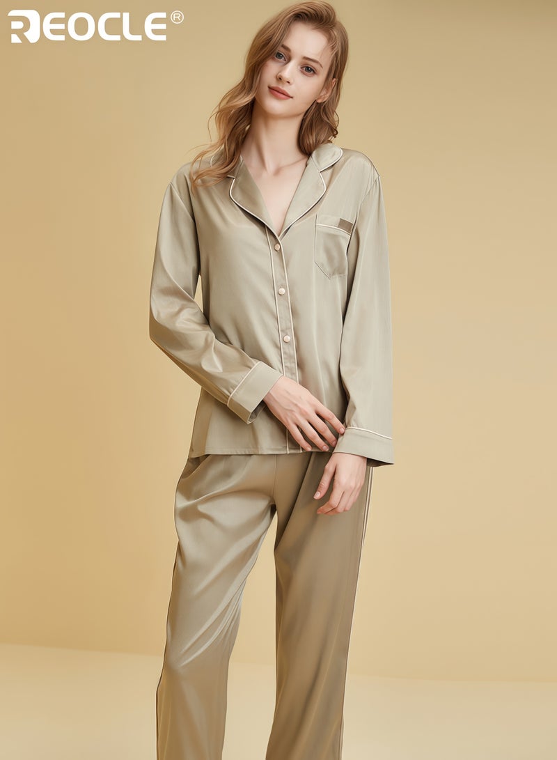 ريوكل طقم ملابس نسائية مريحة مع قميص بأكمام طويلة وبنطال تصميم خفيف الوزن للنوم مع راحة خارجية للارتداء غير الرسمي في المنزل - Image 4