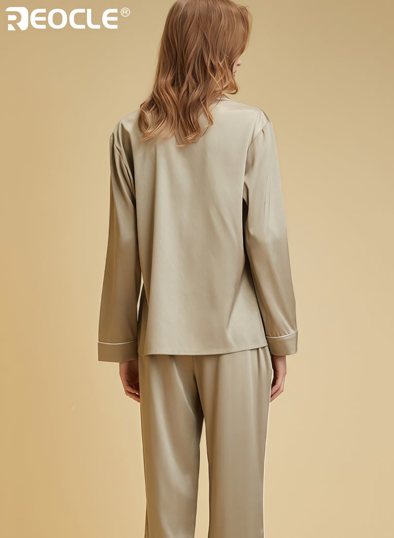 ريوكل طقم ملابس نسائية مريحة مع قميص بأكمام طويلة وبنطال تصميم خفيف الوزن للنوم مع راحة خارجية للارتداء غير الرسمي في المنزل - Image 3