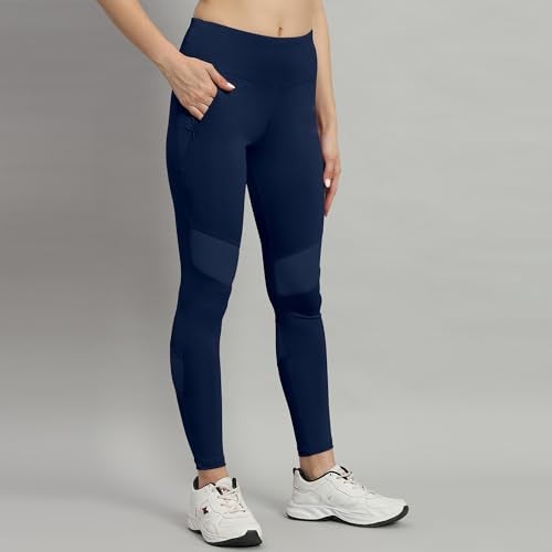 Mehrang Women High Rise Active Gym High Waist with Pocket,Tummy Control,Workout Pants 4 Way Stretch Yoga Leggings (in,Alpha,M,Regular,Navy Blue) - Image 4