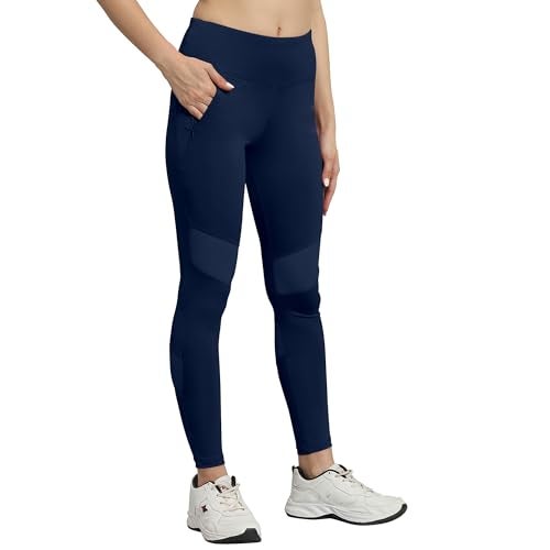 Mehrang Women High Rise Active Gym High Waist with Pocket,Tummy Control,Workout Pants 4 Way Stretch Yoga Leggings (in,Alpha,M,Regular,Navy Blue) - Image 1
