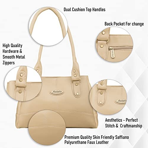 Fostelo Women's Elite Satchel Tote Handbag for Women | Tote Bag for Work | Ladies Purse | Stylish Shoulder Bag | Gift For Women | Beige - Image 2