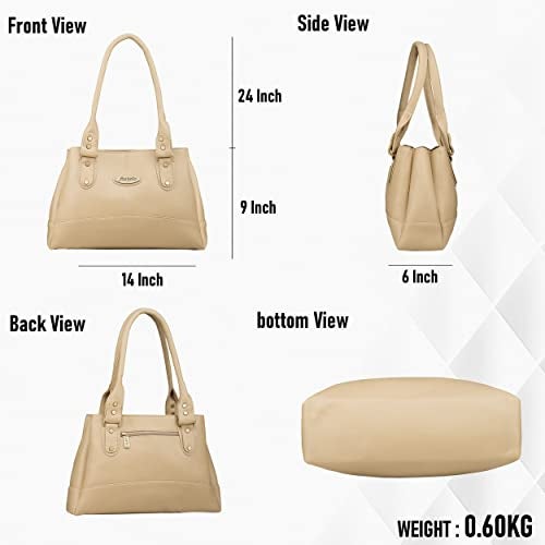 Fostelo Women's Elite Satchel Tote Handbag for Women | Tote Bag for Work | Ladies Purse | Stylish Shoulder Bag | Gift For Women | Beige - Image 3