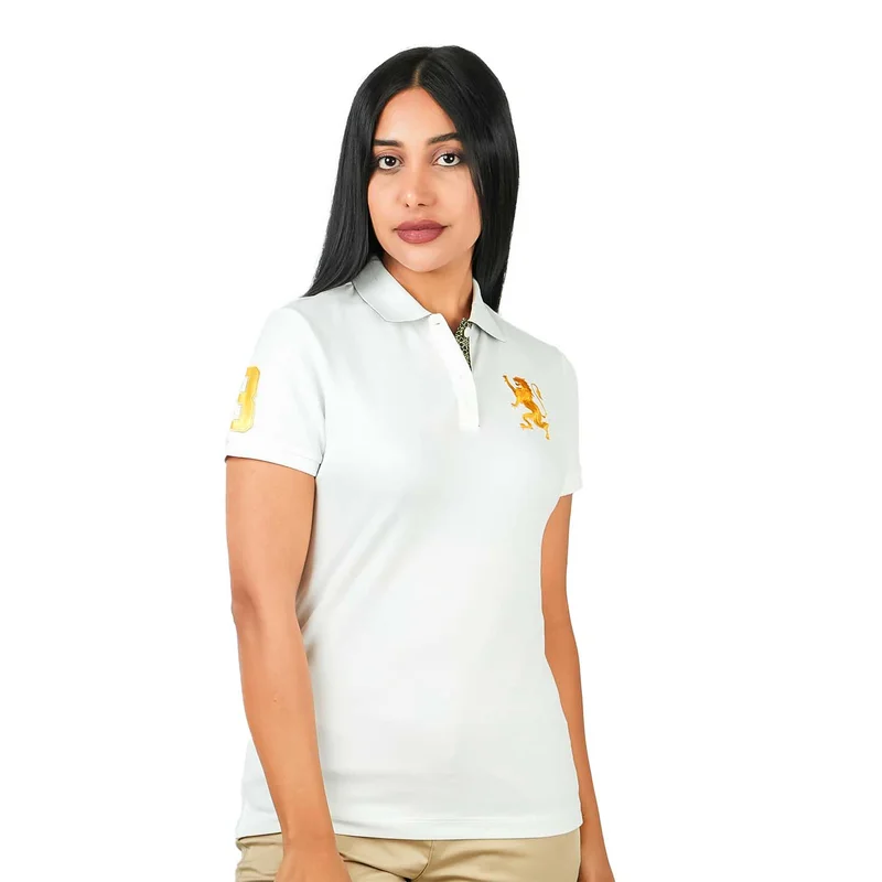 GIORDANO Women's Cotton Lycra 3D Lion Embroidery Polo