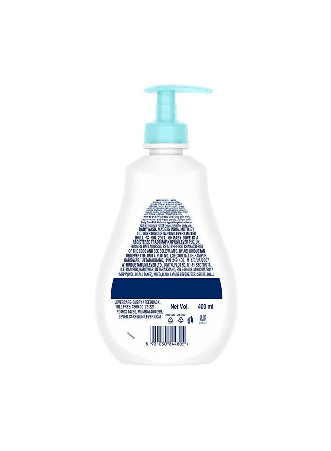 Baby Dove غسول أطفال غني بالرطوبة من الشعر إلى أخمص القدمين 400 مل، غسول للجسم بدون دموع لبشرة الطفل الناعمة، لا يسبب الحساسية، لا يحتوي على كبريتات أو بارابين - Image 3