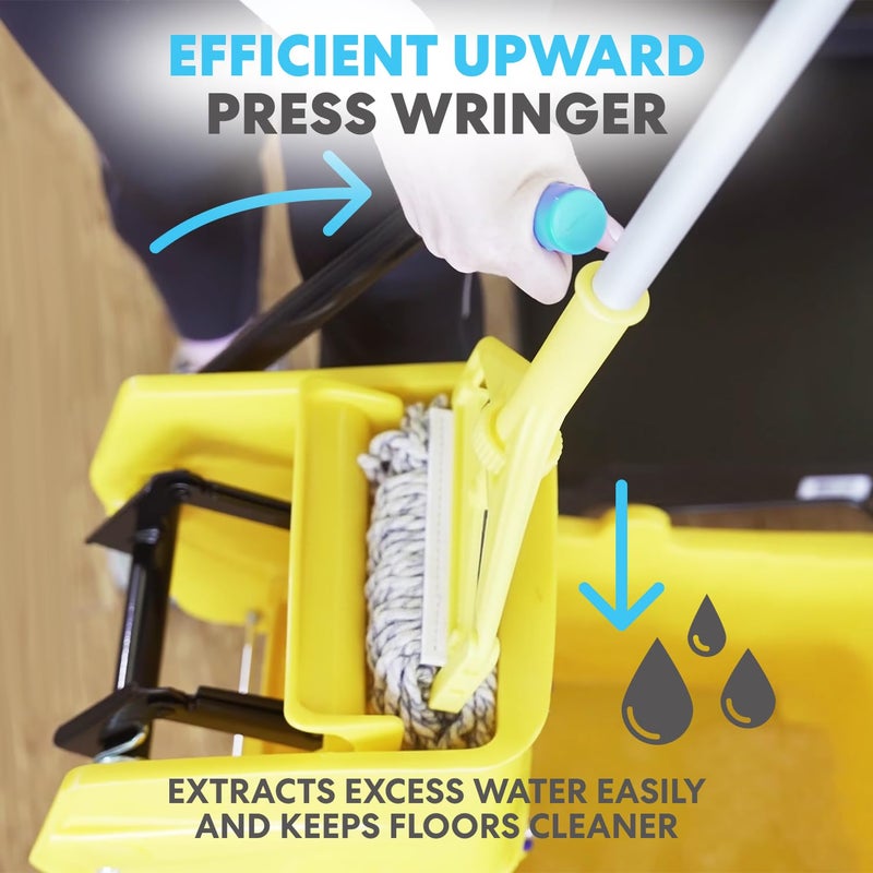 Simpli-Magic Side Press Wringer Combo Commercial Mop Bucket on Wheels, 35 Quart,Yellow, Including Wet Floor Caution Sign and Set, Polyethylene - Image 3