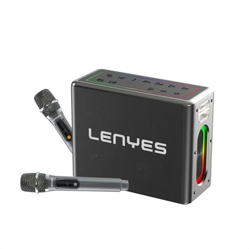Lenyes S861 80W RMS (150W Peak) Portable Bluetooth Speaker | 2 Wireless Mics | Karaoke Function | 12000mAh Battery | up to 20H Playtime | RGB LED Lights | USB/TF/AUX | Deep Bass Sound – Black - Image 1