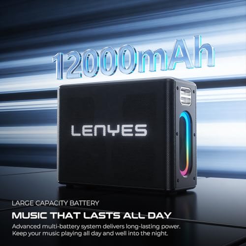Lenyes S861 80W RMS (150W Peak) Portable Bluetooth Speaker | 2 Wireless Mics | Karaoke Function | 12000mAh Battery | up to 20H Playtime | RGB LED Lights | USB/TF/AUX | Deep Bass Sound – Black - Image 3