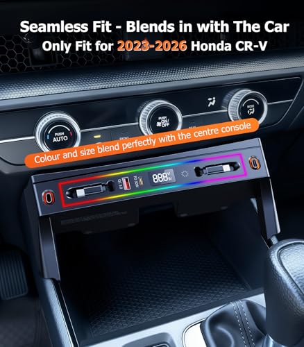 DICMKY for Honda CRV Car Charger USB Hub with RGB Light, 4-Port Retractable Cable Docking Station for Honda CR-V Accessories 2026 2025 2024 2023, Center Console Phone Fast Charger Hub Voltage Display - Image 2