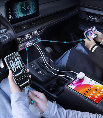 DICMKY for Honda CRV Car Charger USB Hub with RGB Light, 4-Port Retractable Cable Docking Station for Honda CR-V Accessories 2026 2025 2024 2023, Center Console Phone Fast Charger Hub Voltage Display - Image 5