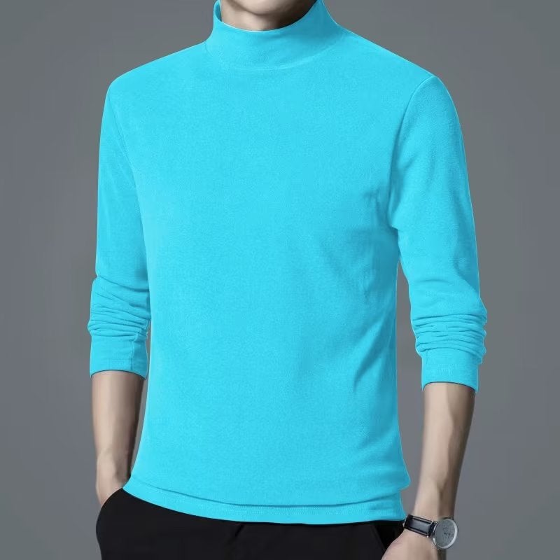 Long-sleeved T-shirt Men's Semi-high Collar Solid Color All-match Casual Inner Middle Collar Base Shirt Trendy New Autumn and Winter Base Shirt T-shirt - Image 1