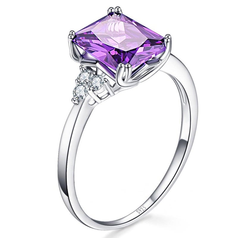 Yaresul Women's Purple Ring Amethyst Ring 925 Sterling Silver White Gold Amethyst Engagement Ring February Birthstone Rings Prong Setting Cubic Zirconia Size 8 - Image 2