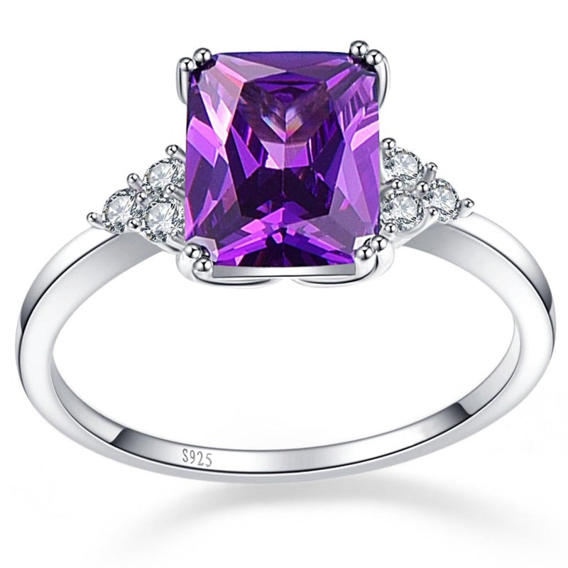 Yaresul Women's Purple Ring Amethyst Ring 925 Sterling Silver White Gold Amethyst Engagement Ring February Birthstone Rings Prong Setting Cubic Zirconia Size 8 - Image 3