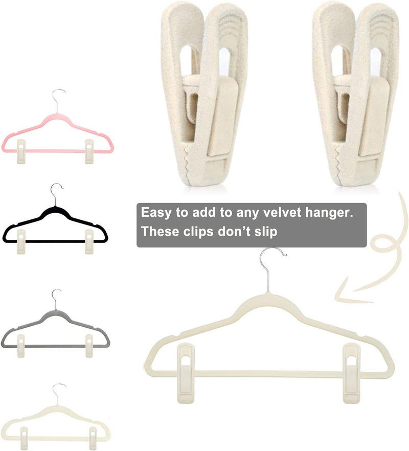 TOFIIGREM Velvet Hanger Clips for Velvet Hangers - 20 PCS Beige Non-Slip Velvet Clip for Pants Suit Skirt Hanger, Strong Velvet Clips Fit for Ivory Velvet Hangers - Image 2