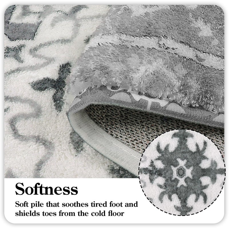 Uphome Boho Vintage Bathroom Rug Runner Gray Non-Slip Soft Long Bath Mat Machine Washable Oriental Bathroom Mats Traditional Tribal Floral Bath Rugs for Sink Shower Tub, 20x59 inch - Image 2