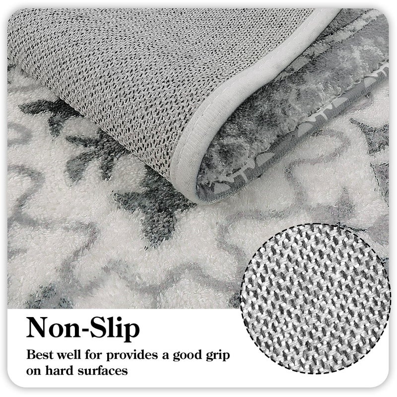 Uphome Boho Vintage Bathroom Rug Runner Gray Non-Slip Soft Long Bath Mat Machine Washable Oriental Bathroom Mats Traditional Tribal Floral Bath Rugs for Sink Shower Tub, 20x59 inch - Image 3