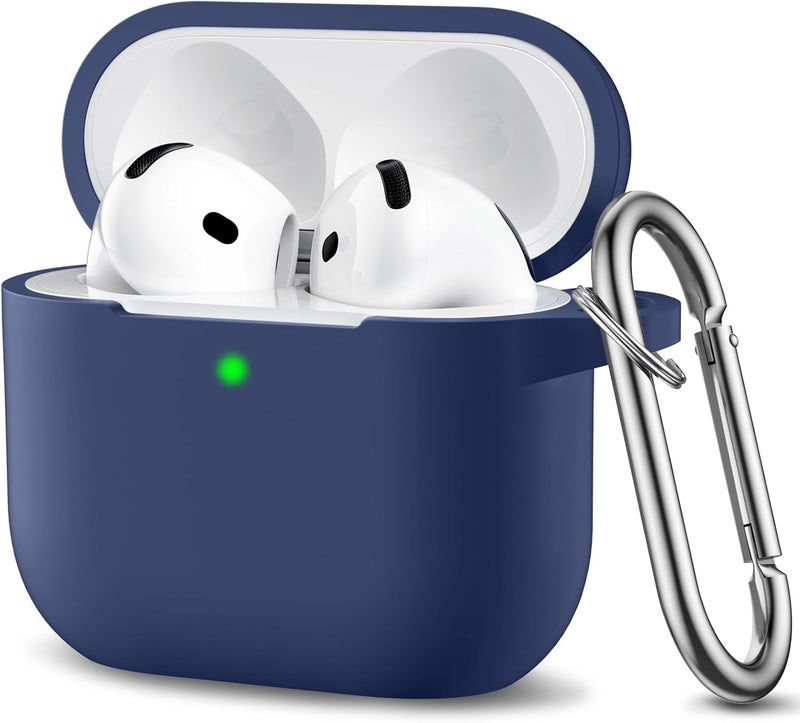 CERLINK AirPods 4 Case Cover Soft Silicone Material 2024, Full Protective Case Cover for Apple Airpods 4 with Anti-Lost Keychain (Navy) - Image 1
