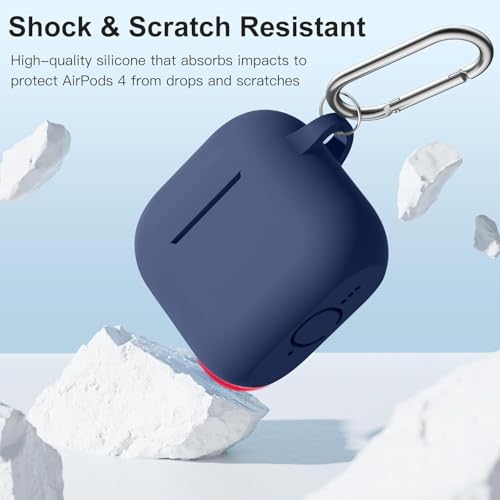 CERLINK AirPods 4 Case Cover Soft Silicone Material 2024, Full Protective Case Cover for Apple Airpods 4 with Anti-Lost Keychain (Navy) - Image 3