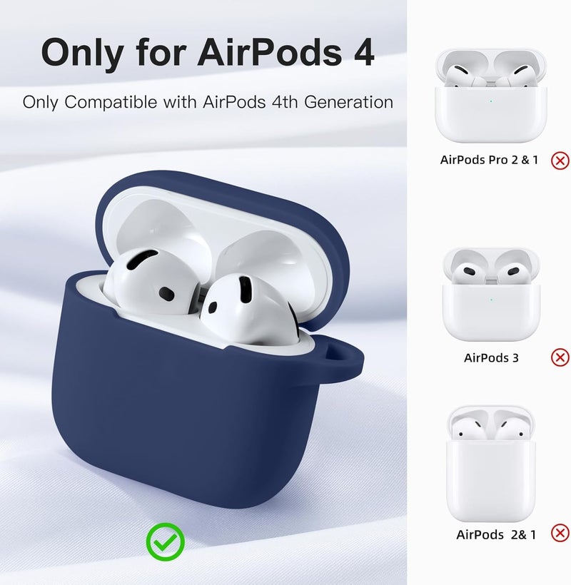 CERLINK AirPods 4 Case Cover Soft Silicone Material 2024, Full Protective Case Cover for Apple Airpods 4 with Anti-Lost Keychain (Navy) - Image 4