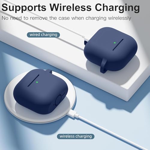 CERLINK AirPods 4 Case Cover Soft Silicone Material 2024, Full Protective Case Cover for Apple Airpods 4 with Anti-Lost Keychain (Navy) - Image 2