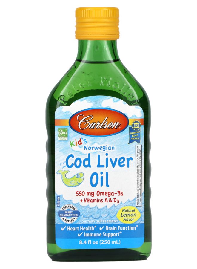 زيت كبد سمك القد النرويجي للأطفال بنكهة الليمون الطبيعية 8.4 أونصة سائلة (250 مل)