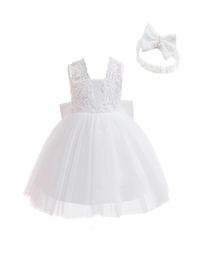 DPKM Lace Flower Baby Girl Dress with Big Bowknot Toddler Tulle Tutu for Formal Birthday Party - Image 3